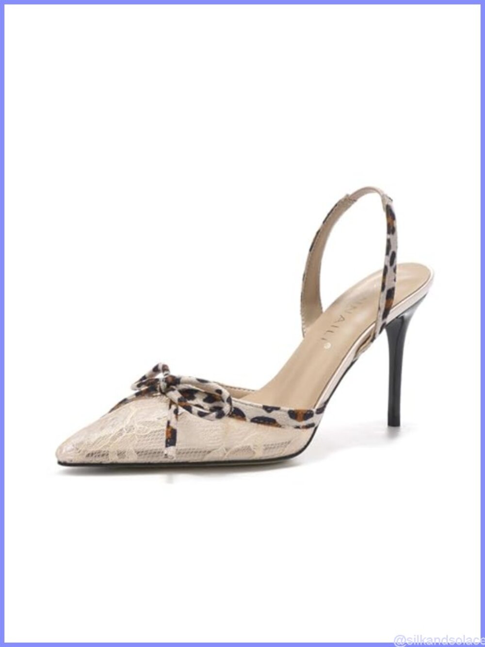 Lace Bow Slingback Stiletto Sandals Pointed Toe Mesh High Heels Wedding Party